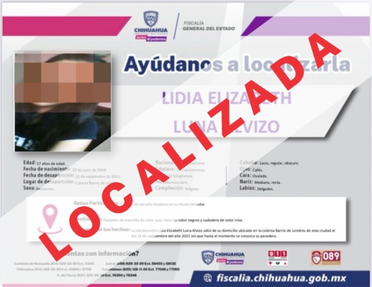 Localiza Fiscalía General del Estado a Lidia Elizabeth Luna Alvizo en Monterrey