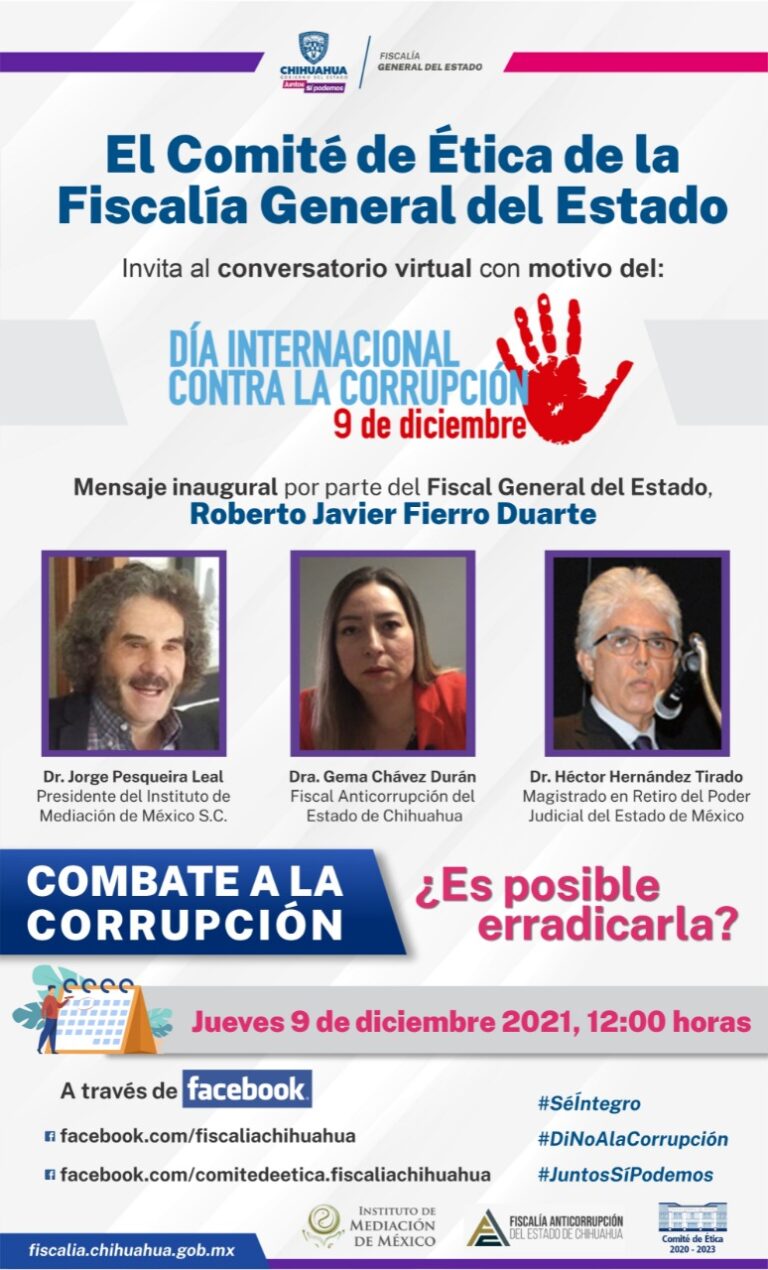 Invita FGE a Conversatorio Virtual por conmemoración del Día Internacional Contra la Corrupción