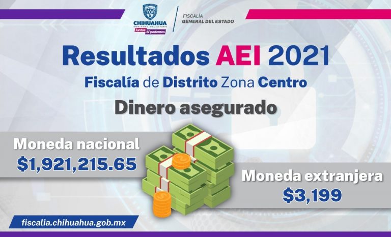 Decomisa AEI casi 2 millones de pesos y 3,199 dólares en efectivo durante 2021