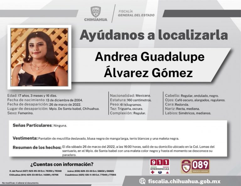 Solicita FGE colaboración para localizar a una menor con reporte de ausencia en Santa Isabel
