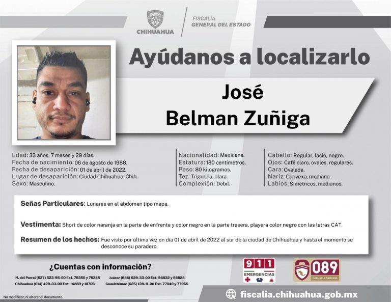 Solicita FGE apoyo para localizar a hombre desaparecido en la ciudad de Chihuahua