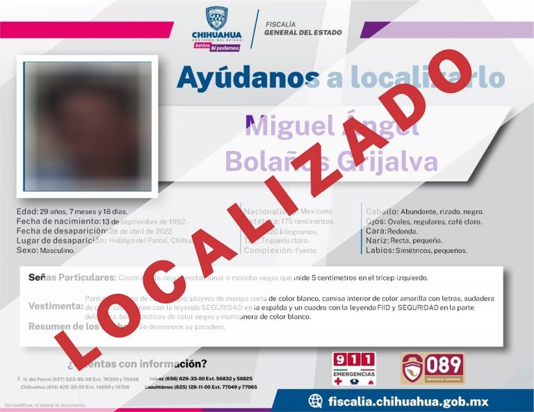 Localiza AEI en Chihuahua a joven reportado ausente en Parral