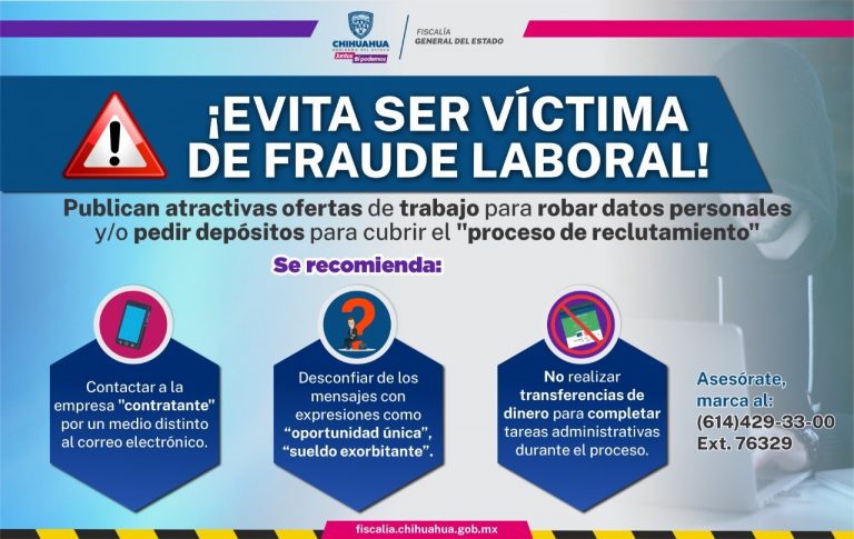 Emite Fiscalía recomendaciones para evitar ser víctima de fraude laboral