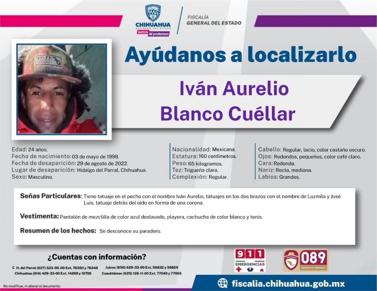 Solicita FGE colaboración para localizar a Iván Aurelio Blanco Cuéllar