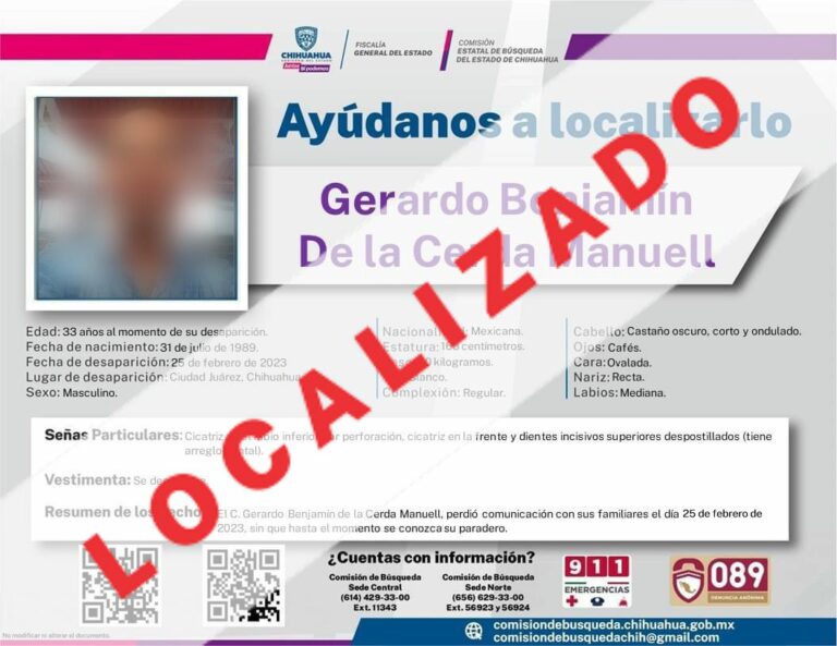 Comisión Local de Búsqueda localiza en Juárez a hombre con reporte de desaparición en CDMX