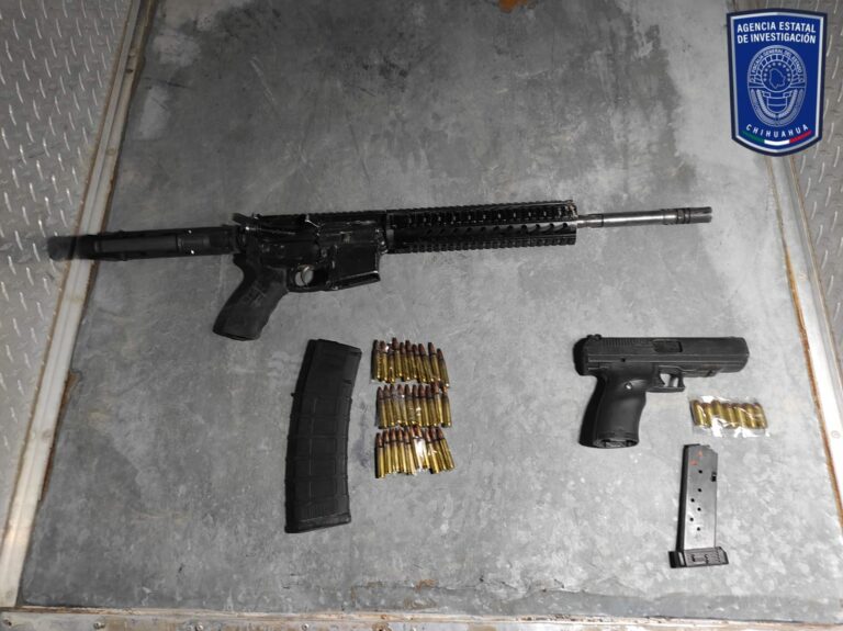 Aseguran arma larga y pistola durante operativo en ejido de Cuauhtémoc