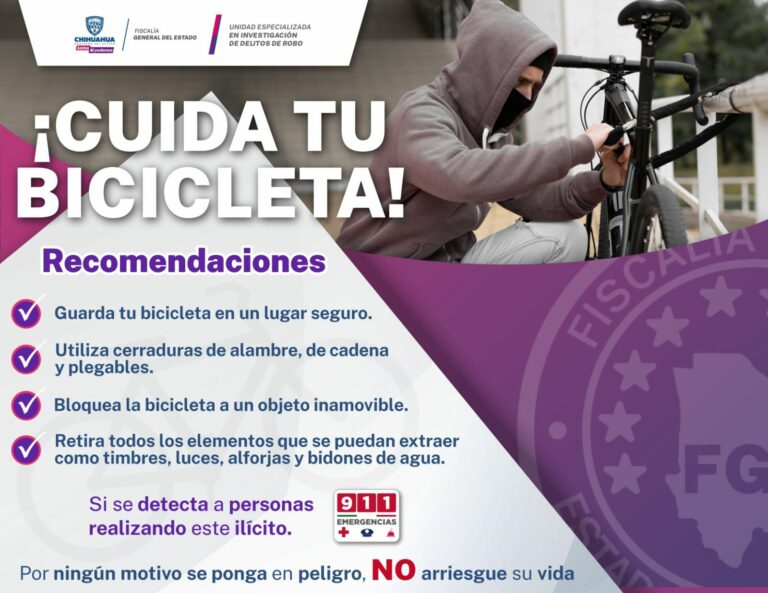 Exhorta Fiscalía de Distrito Zona Centro a cuidar bicicletas ante robos