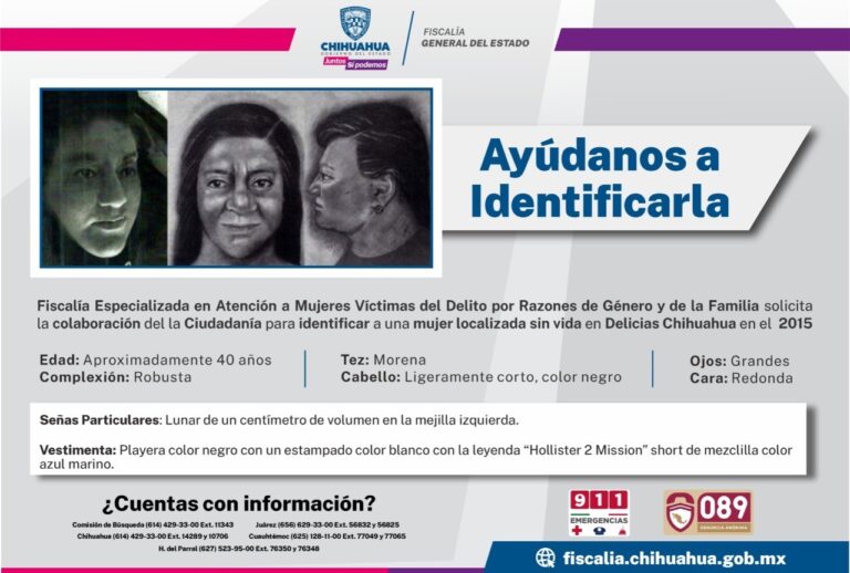 Solicita FEM colaboración para identificar a mujer que falleció en 2015, en Delicias
