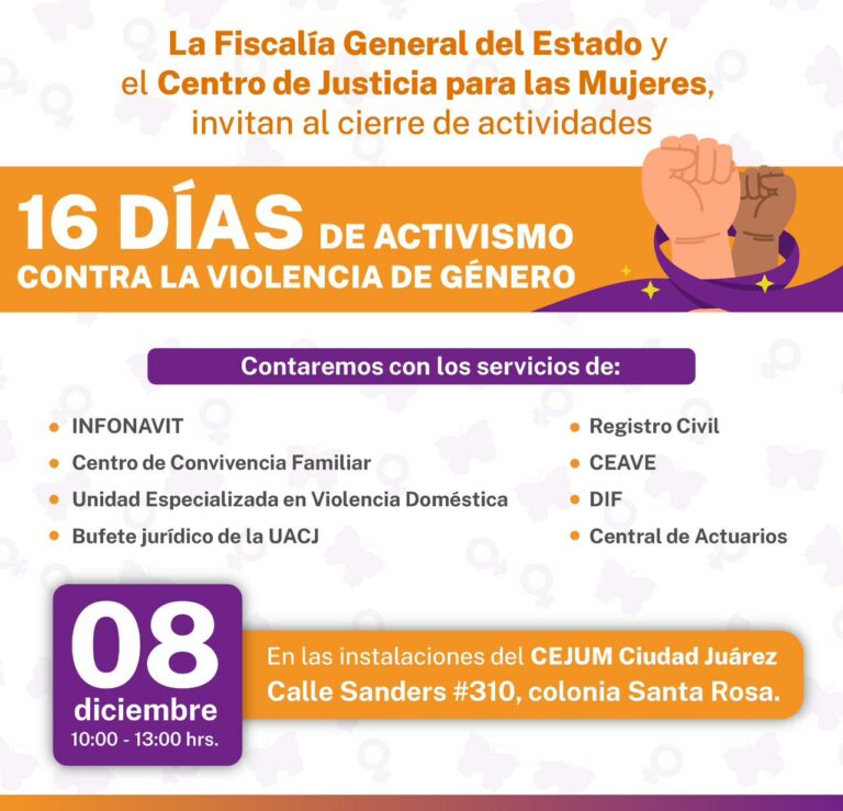 Invita CEJUM al cierre de los 16 días de activismo por el “Día Internacional de la Eliminación de la Violencia contra la Mujer”