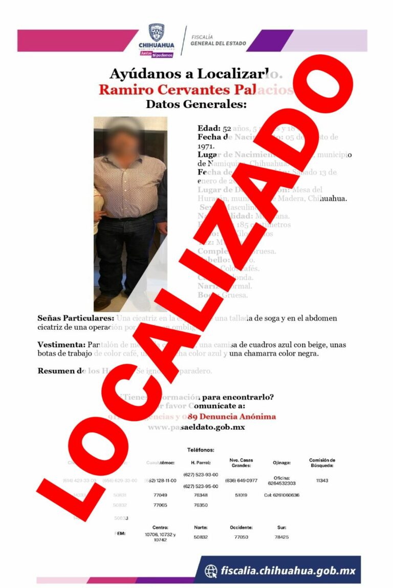 Confirma FGE localización con vida de Ramiro C. en La Mesa del Huracán, Madera
